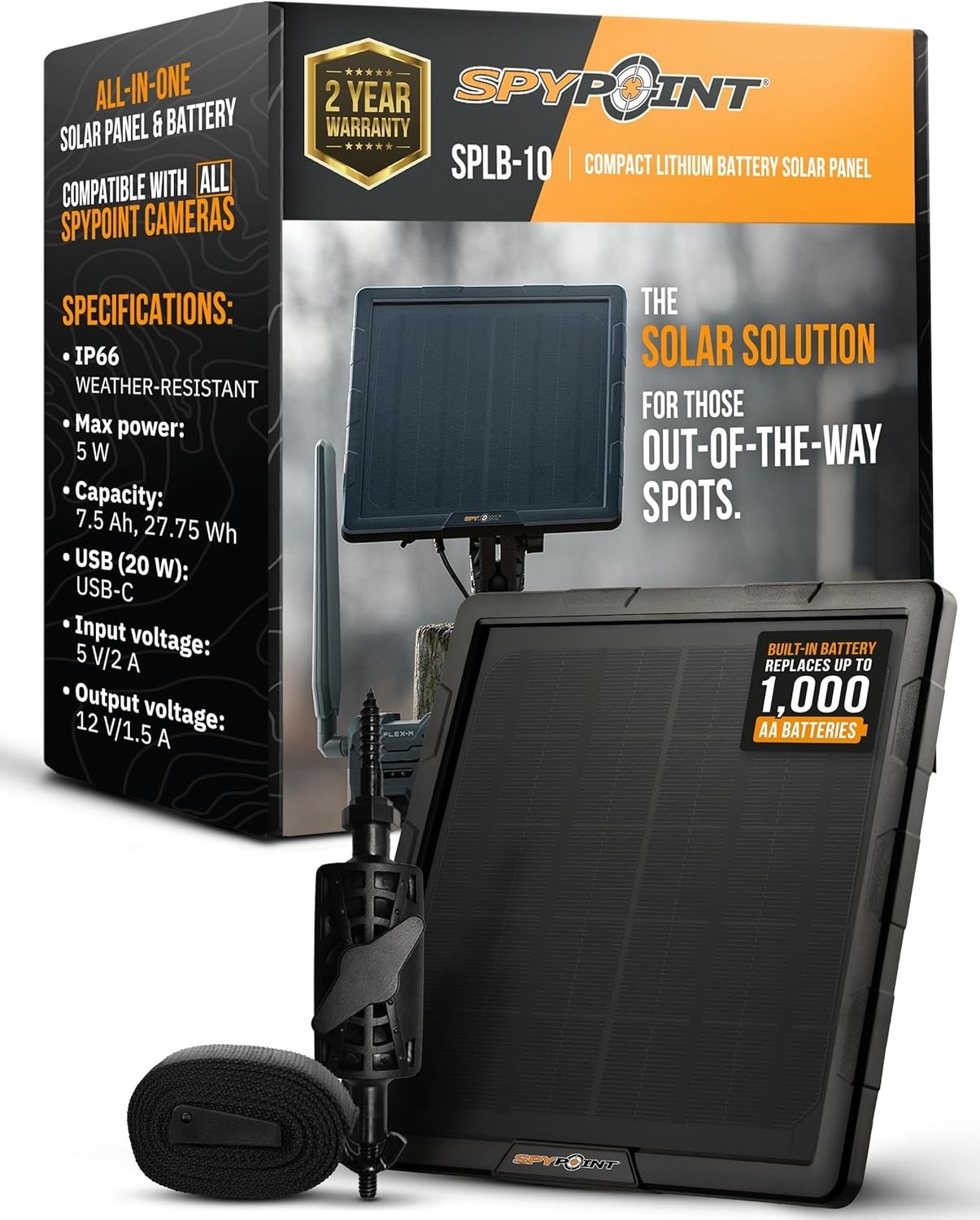 Solar Panel with Internal Battery for Outdoor Trail Cameras (SPLB-10)