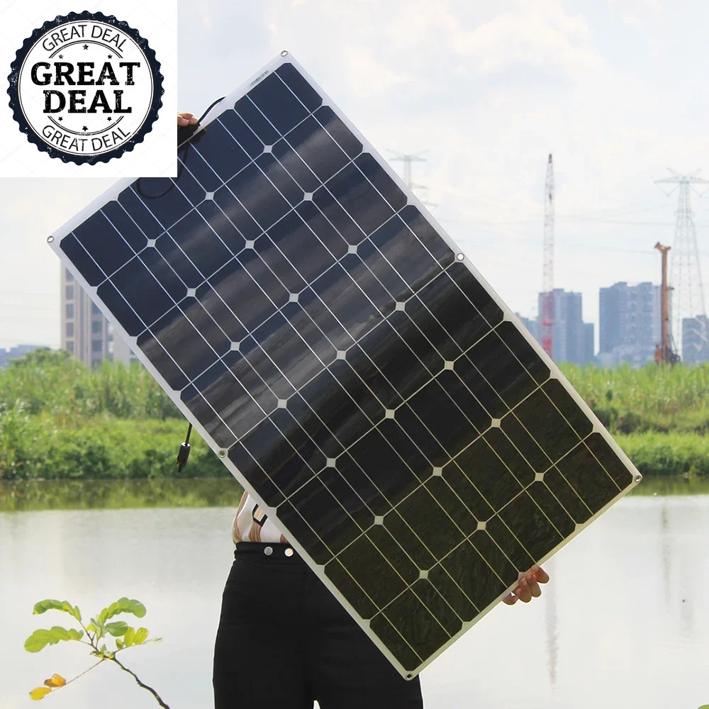 Flexible Solar Panel 100W Camping RV Boat Car Charging Foldable Energy Converter