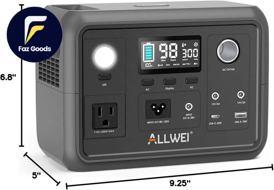 Portable Power Station 300W Peak 600W Upgraded 256Wh Lifepo4 Battery
