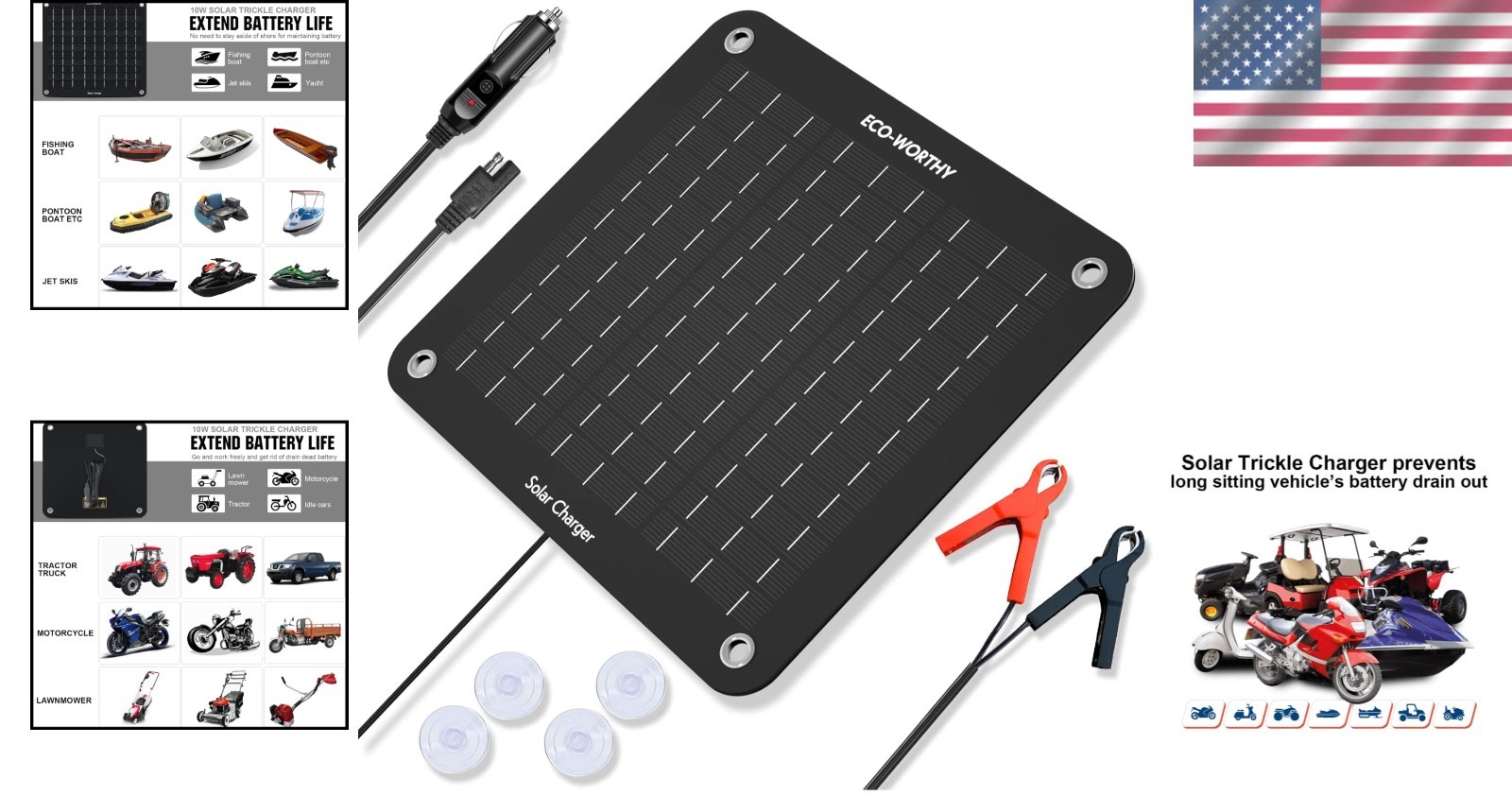 Portable 10W Solar Trickle Charger for 12V Batteries – Ideal for Cars & Boating