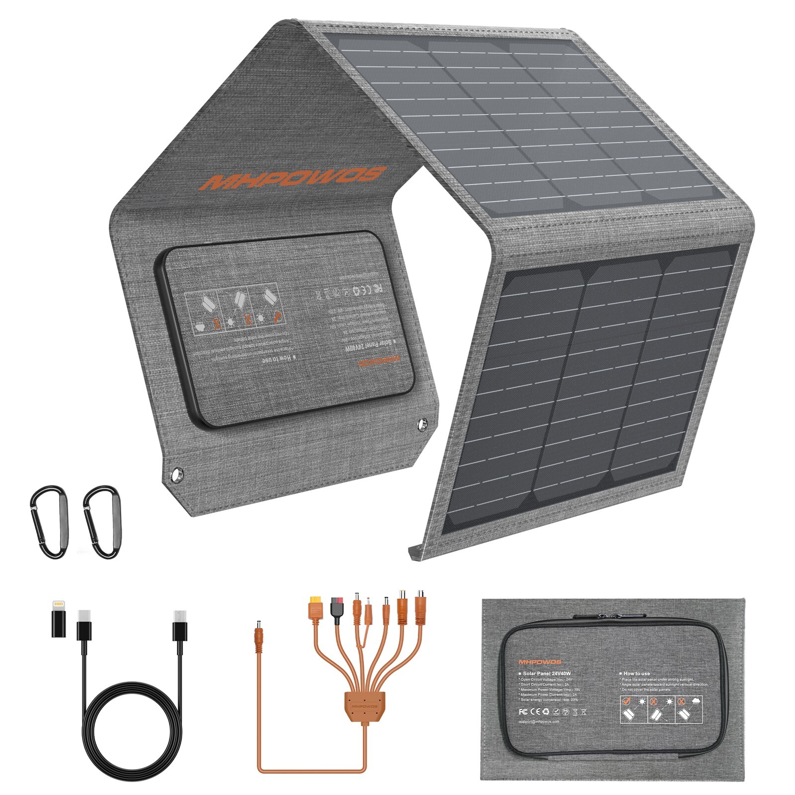 Portable Solar Panel Charger 40W Foldable Solar Panel for iPhone iPad Laptop USB