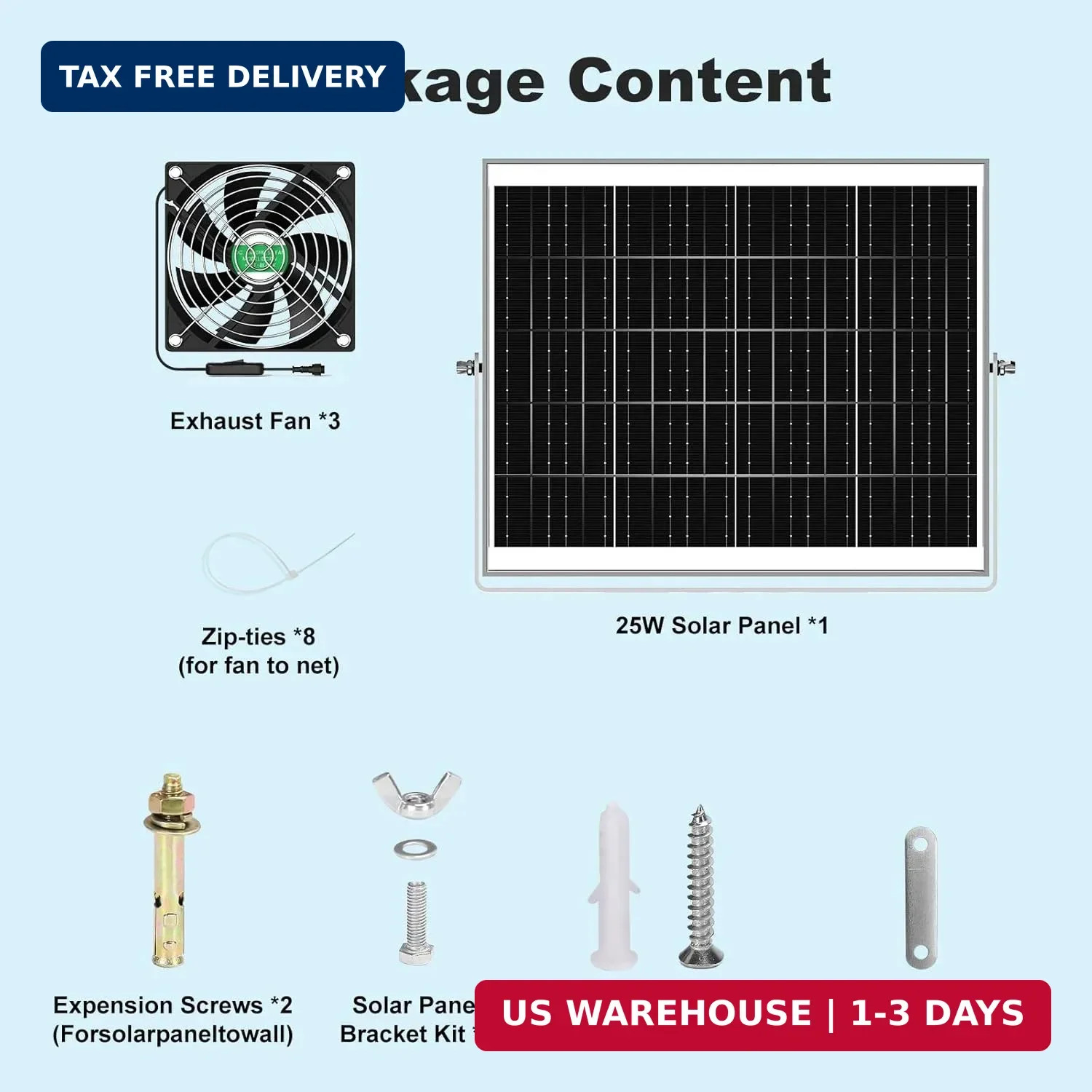 Solar Chicken Coop Fan 3 Kit, 25W Solar Powered Greenhouse Fan Outdoor Waterproo