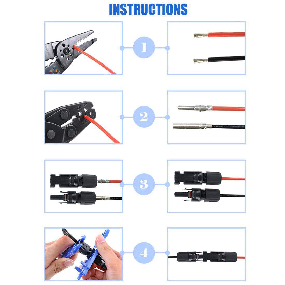 10Pairs Male-Female Solar Cable Connectors Waterproof for DIY Solar Panel