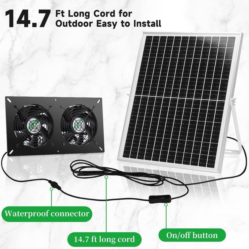 25W Solar Dual Fan Kit for Outdoor Ventilation, IP65 Weatherproof, 14.7 Ft. Cord