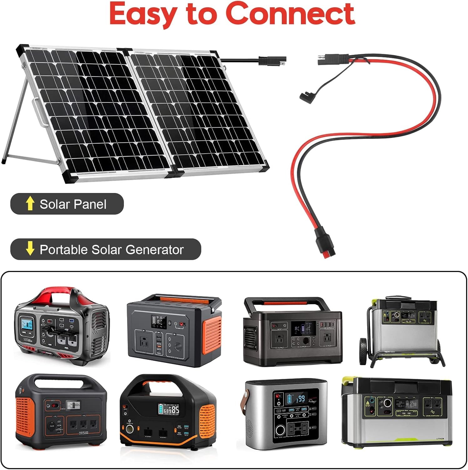 Solar SAE Extension Cable 10AWG Anderson Jackery Renogy 2 Ft Cord