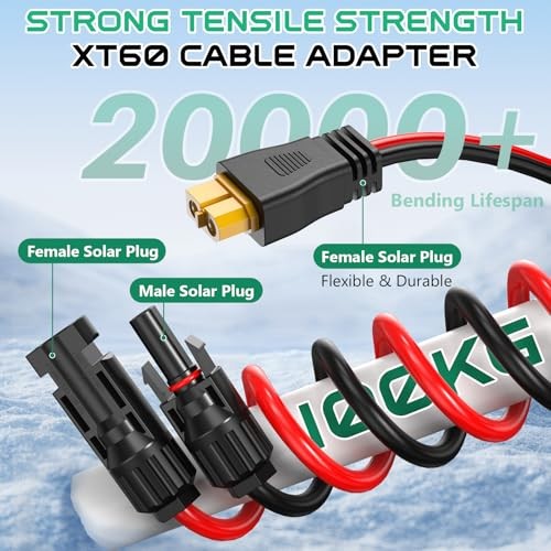 12AWG XT60 Solar Cable 10FT – Charging Cable 3 15 20 30 40 – Black & Red 10