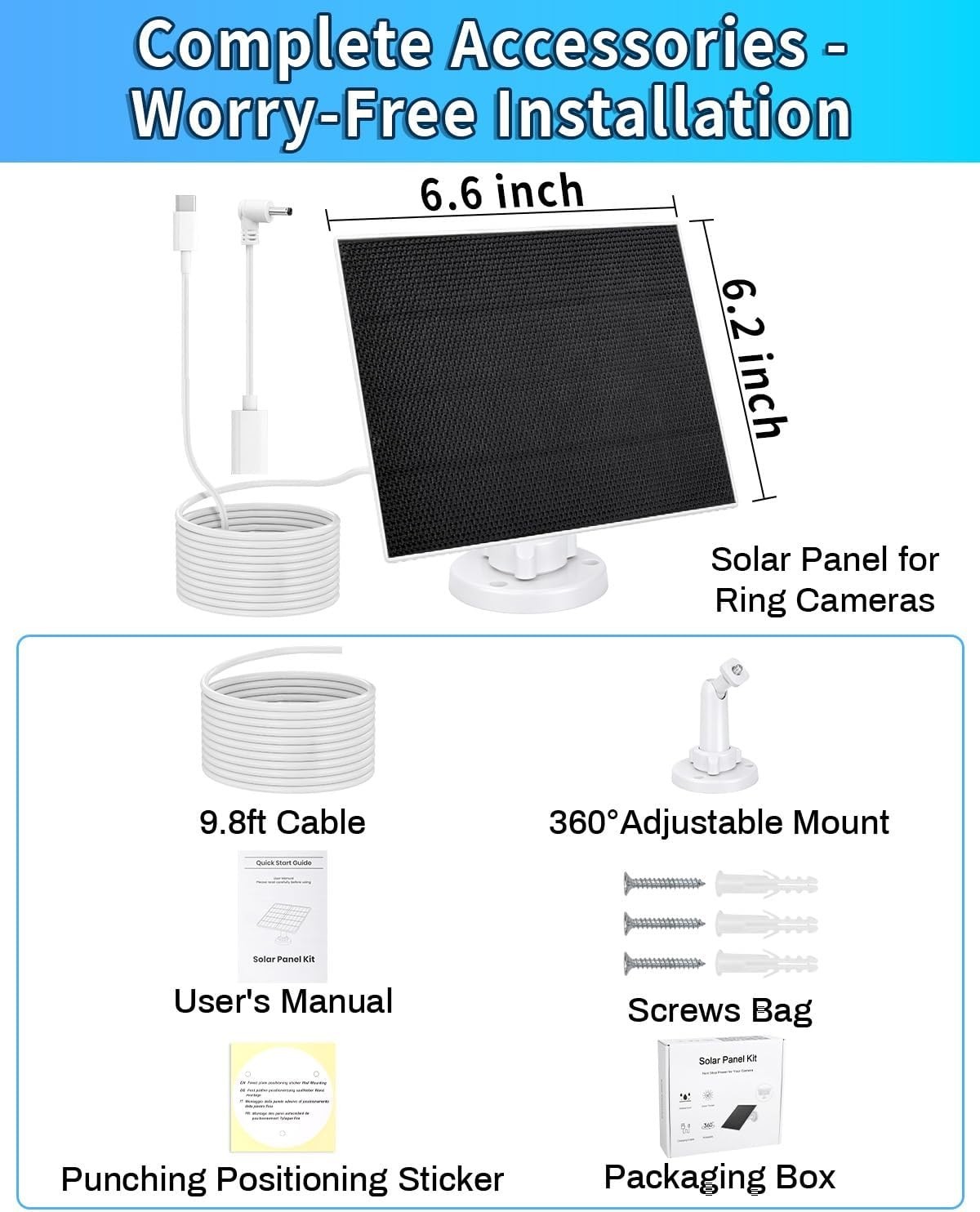 Solar Panel for Ring Camera(2nd Generation) Dustproof Waterproof 5W Solar Panel
