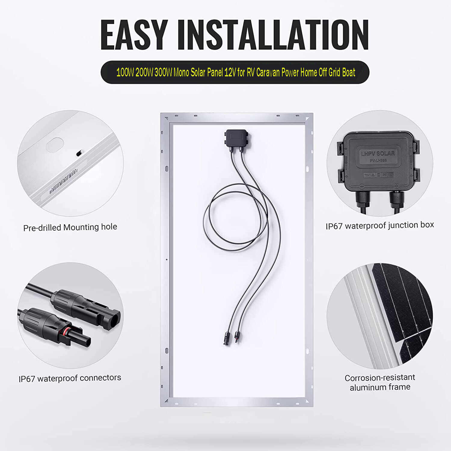 100W 200W 300W Watt Mono Solar Panel kit 12V RV Caravan Power Home Off Grid Boat