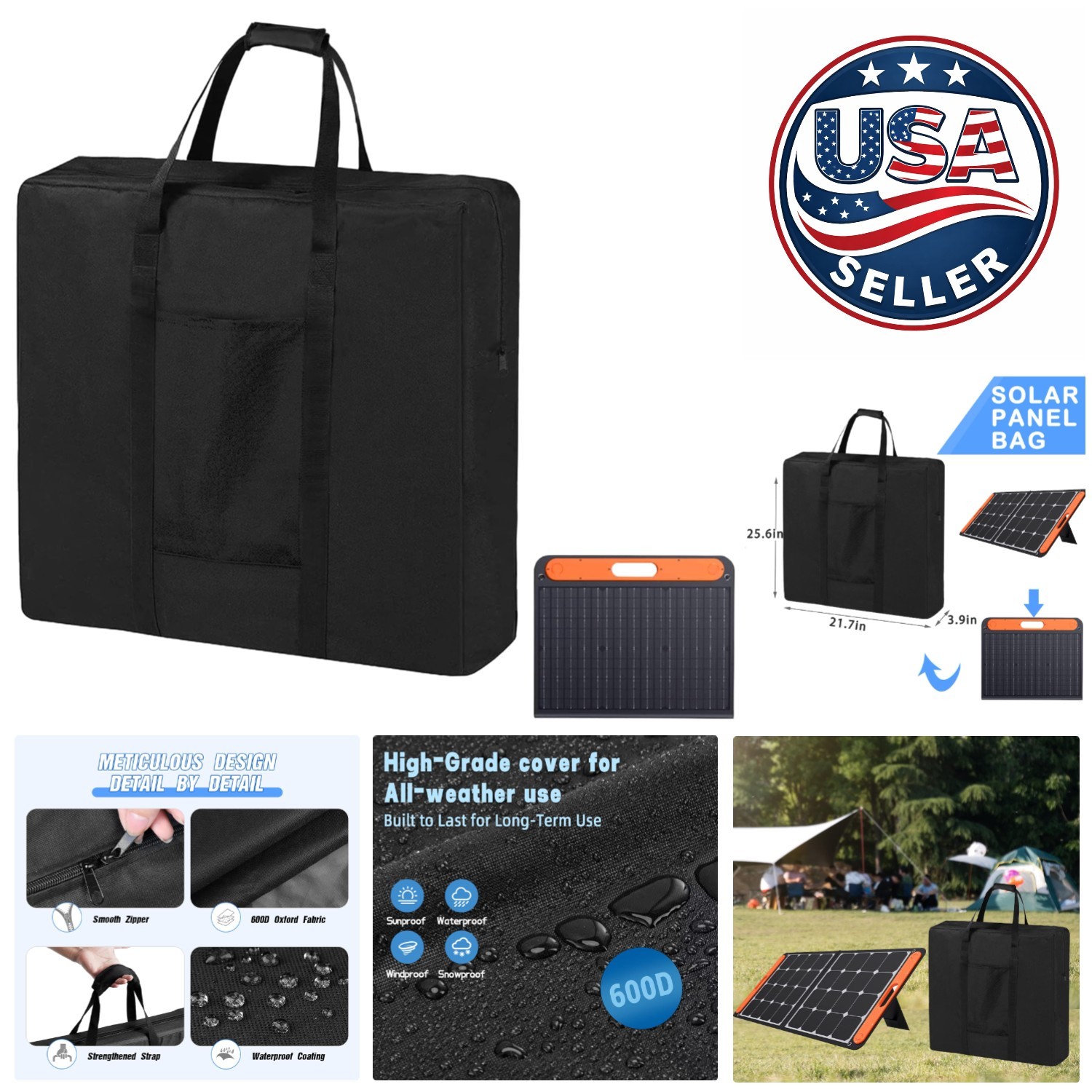 Durable Dustproof Solar Panel Carry Case – 600D Oxford Fabric, Black 21.7”