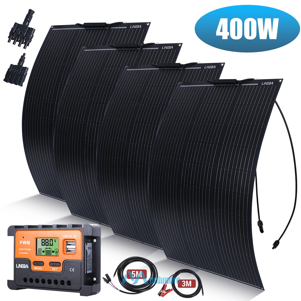 100W 200W 400W Watt Mono 18V Solar Panel Kit with Controller fr Home RV Off Grid