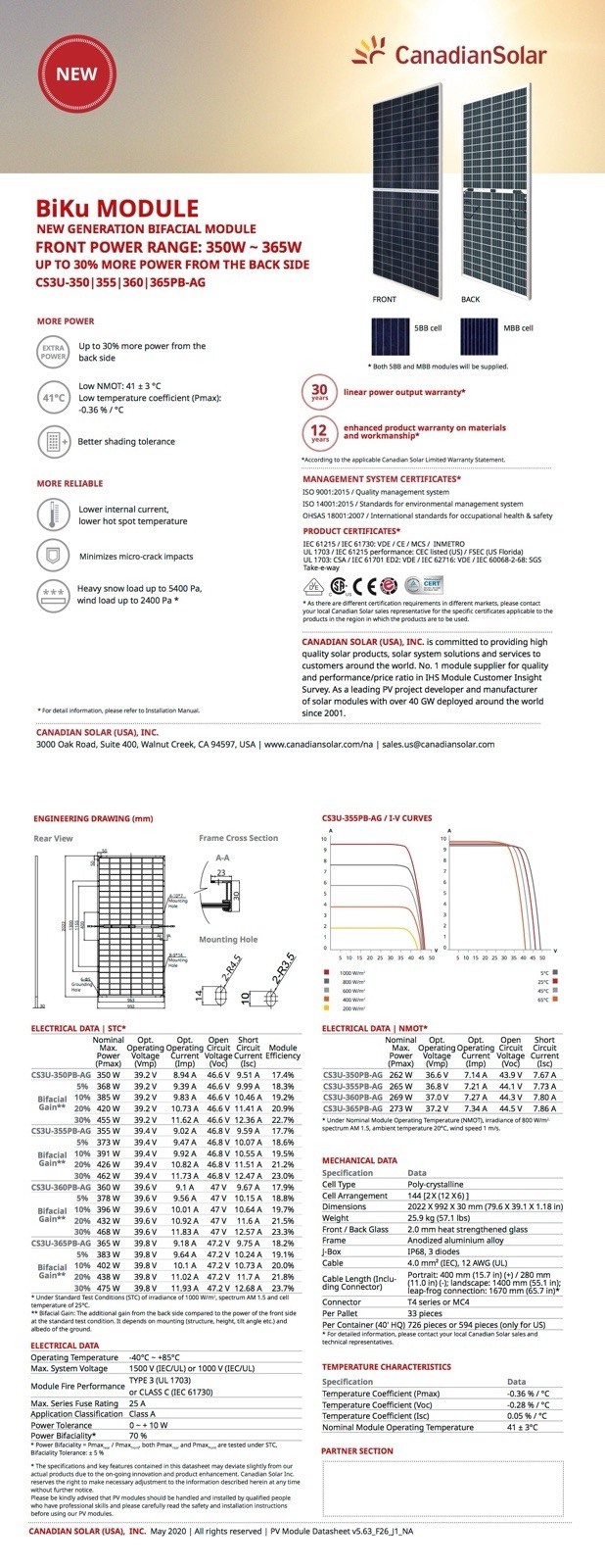 35pcs 350W Canadian Tier 1 Bifacial Solar Panels