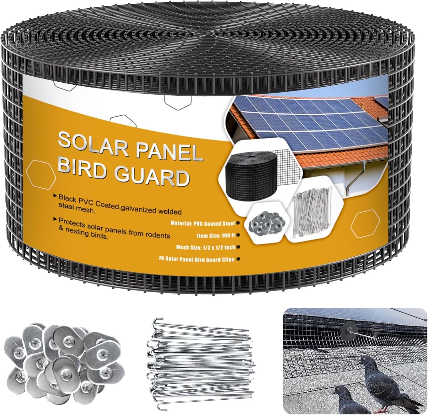 Solar Panel Bird Guard,8in x 100ft Critter Guard Galvanized PVC Coated Mesh Roll