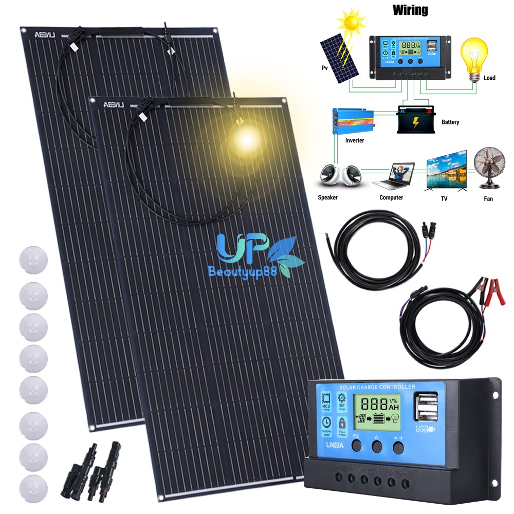 100W 200W Solar Panel 18V Trickle Charger Battery Charger Kit w/ 30A Controller