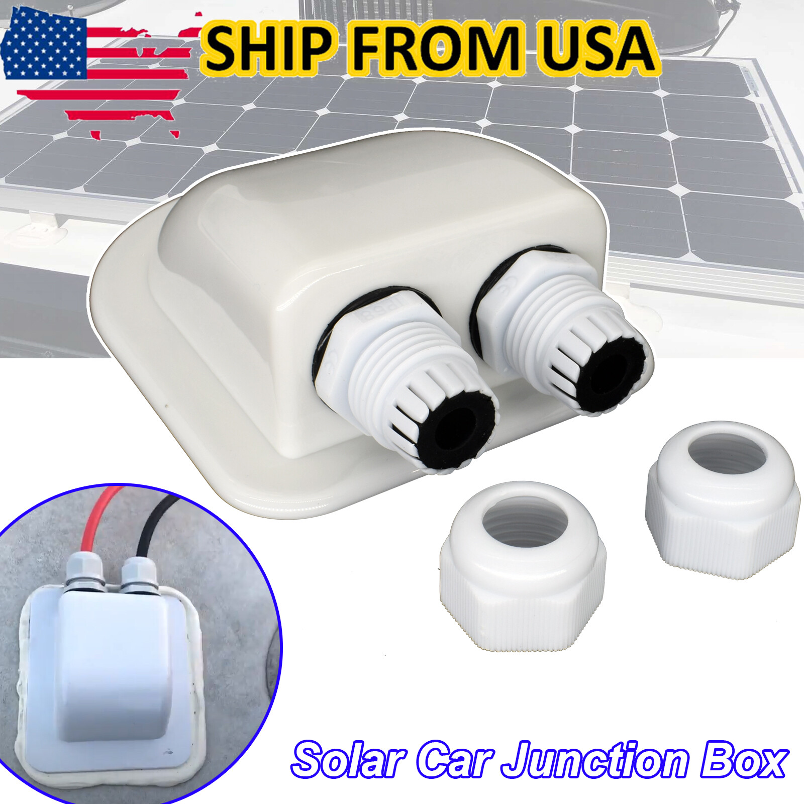 RV Roof Junction Box For Solar Panel Wiring Double Cable Entry Gland Car Parts &