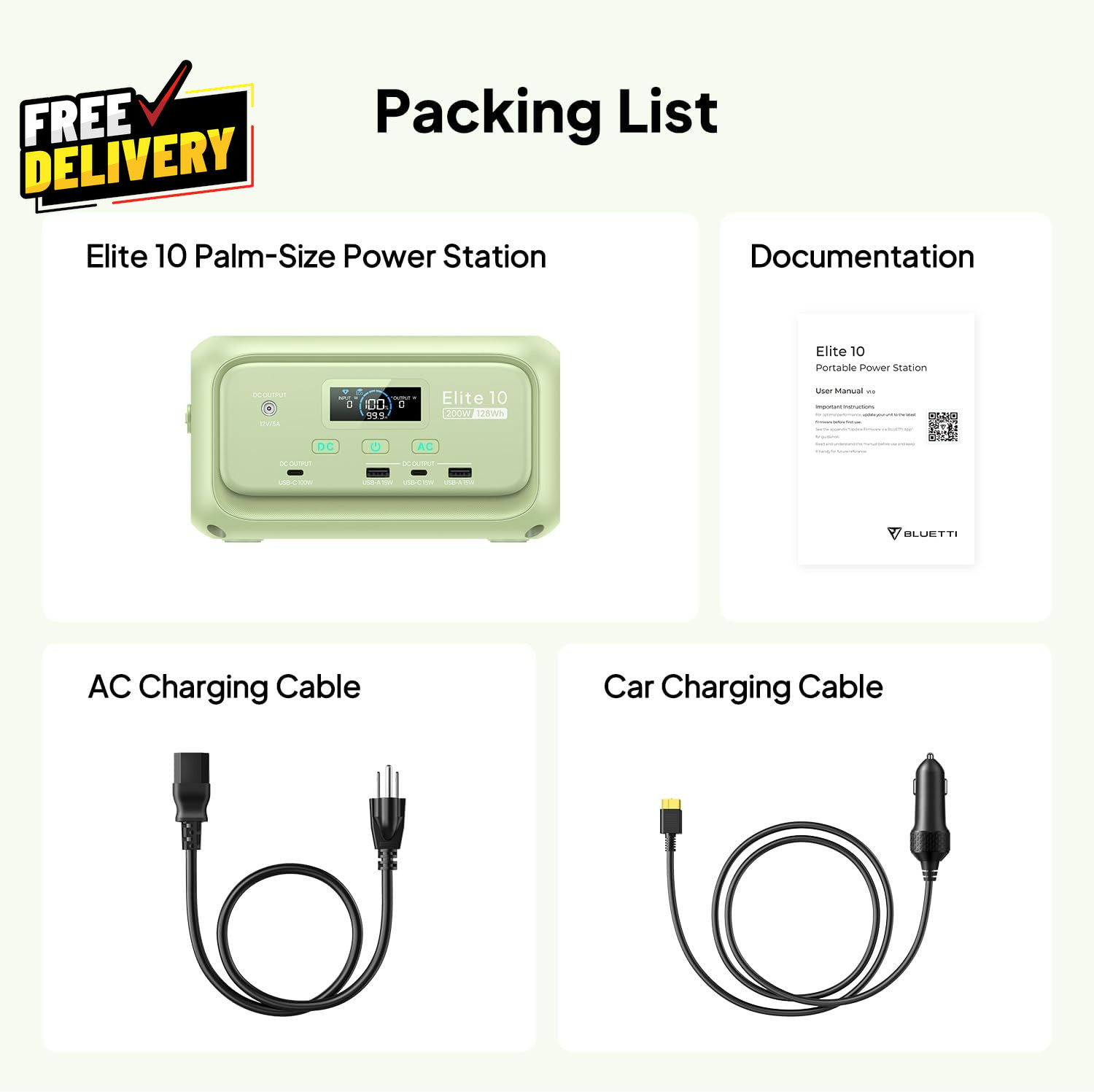 Elite 10 Mini Portable Power Station 128Wh LiFePO4 200W AC Solar Generator