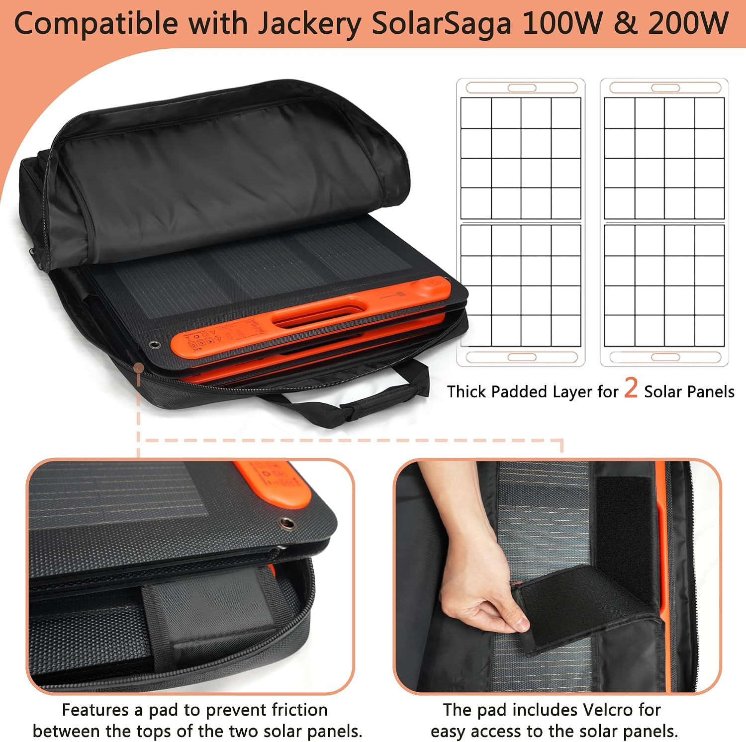 Solar Panel Carrying Case Compatible with 2 Jackery Solarsaga 100W Panels, Padde