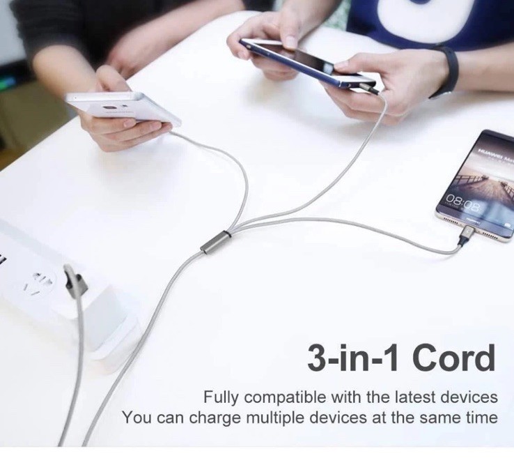 3 in 1 Fast USB Charging Cable Universal Multi Function Cell Phone Charger Cord