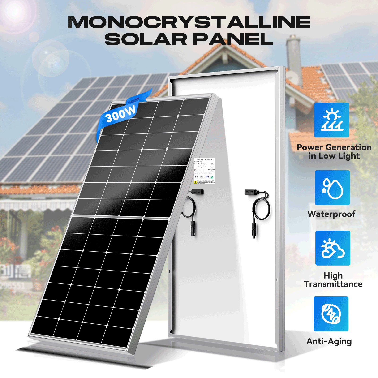 300W Watt Solar Panel 12V Monocrystalline RV Camping Roof Trailer Home Off Grid
