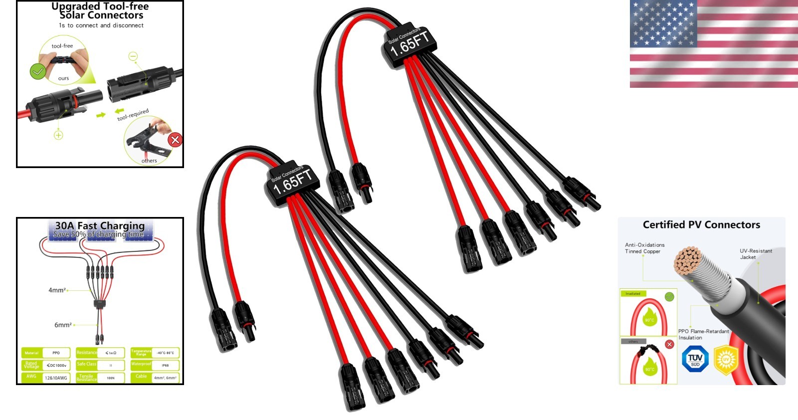 Dual Pack Solar Panel Wires – Reliable 2 to 6 Connection, Easy Install & Durable