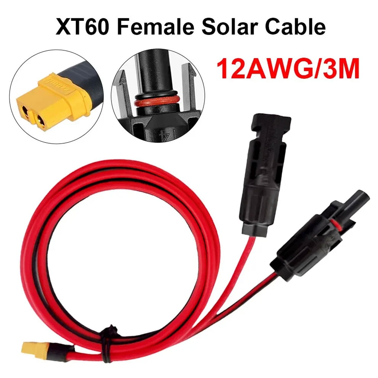 Extension Cable 12AWG solar panel wire red black cable 10ft/3m solar panel cord