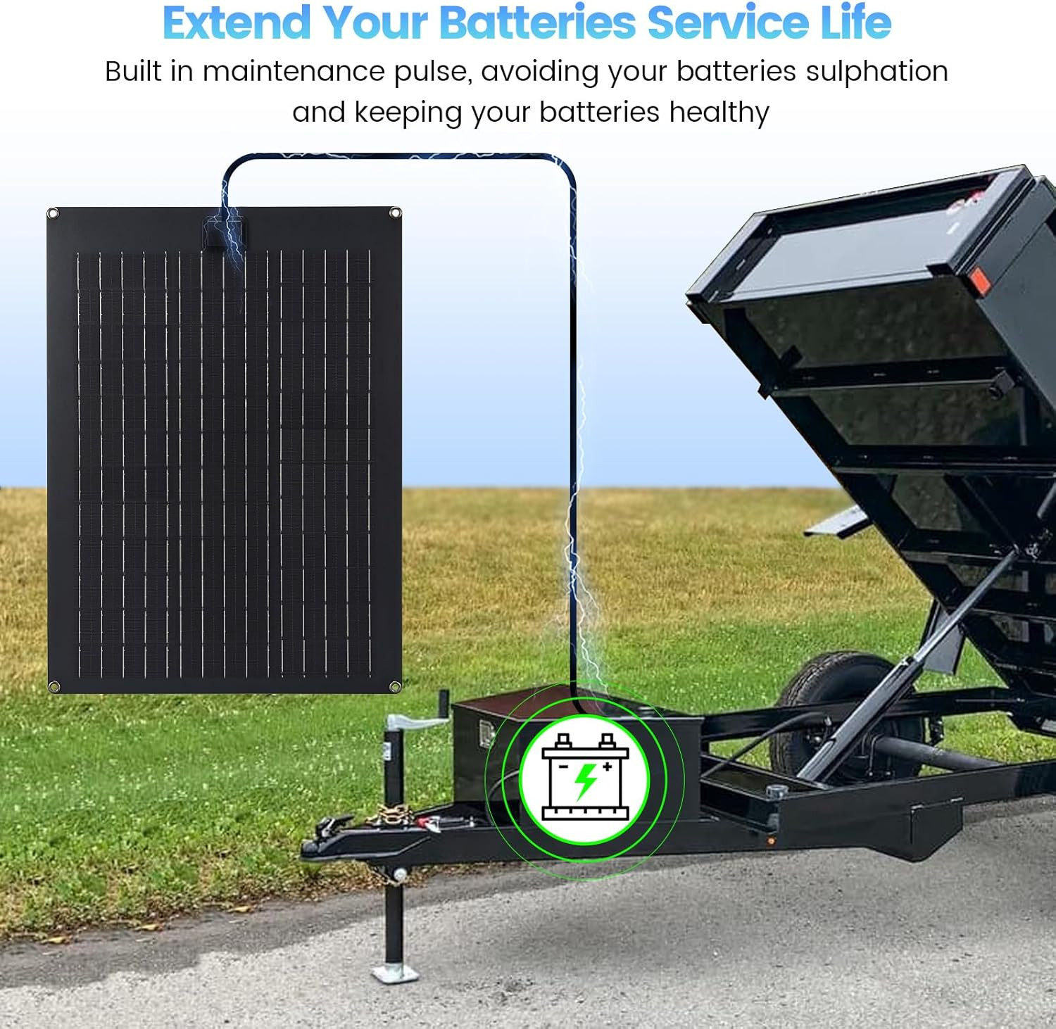 Solar Battery Charger Maintainer, 20W Solar Panel Kit for Dump Trailer Built-In