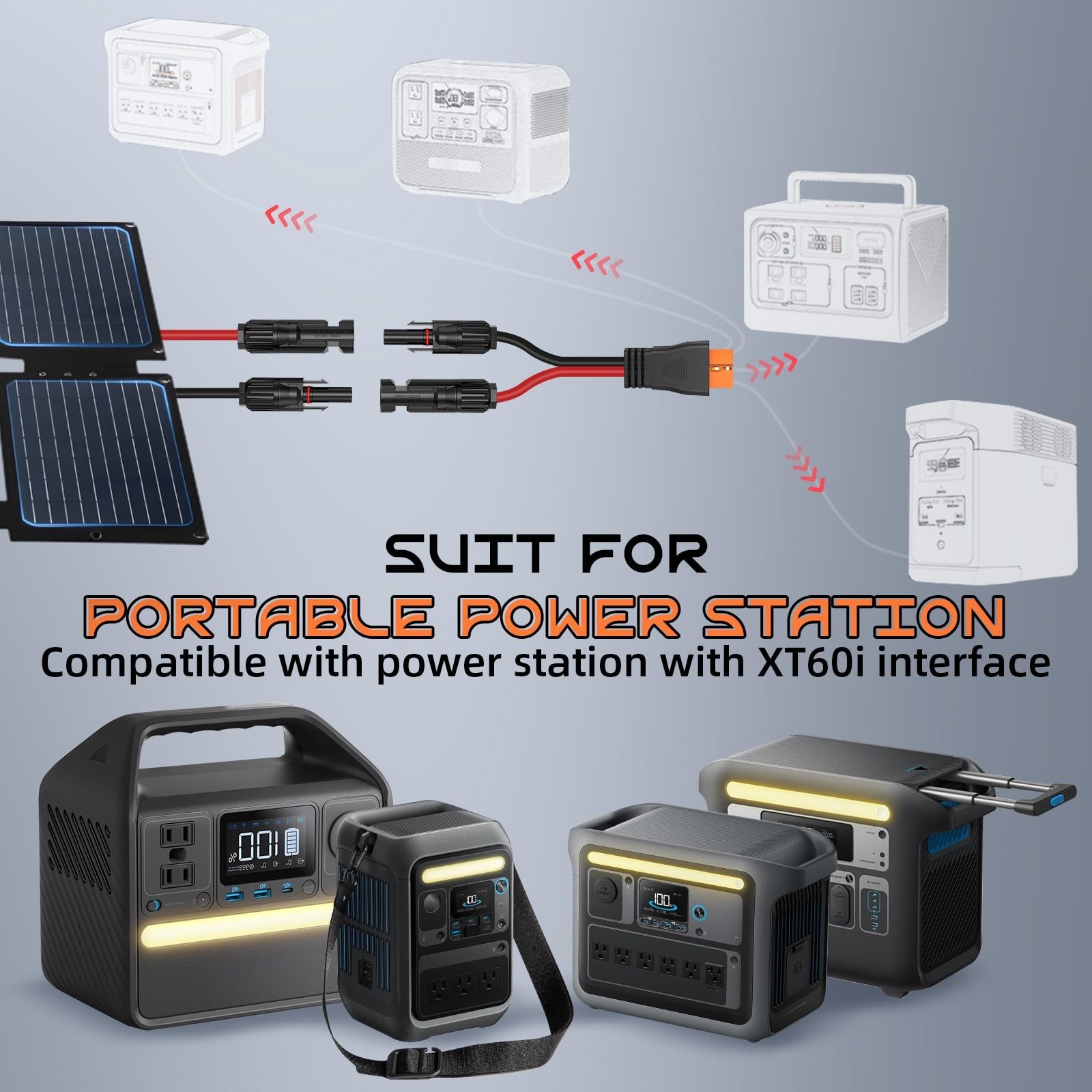 20FT 10AWG Solar Panel Connector XT60i-F Adapter Extension Charging Cable for Ec
