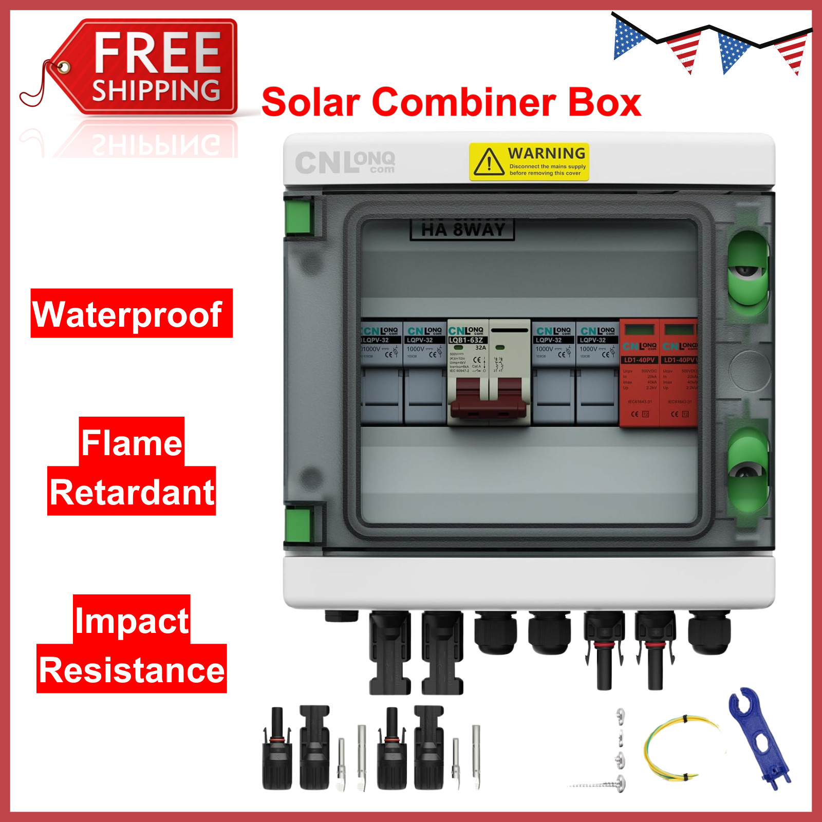 2 String Solar PV Combiner Box IP65 2 in 1 Out DC500V 32A For Solar Panel System