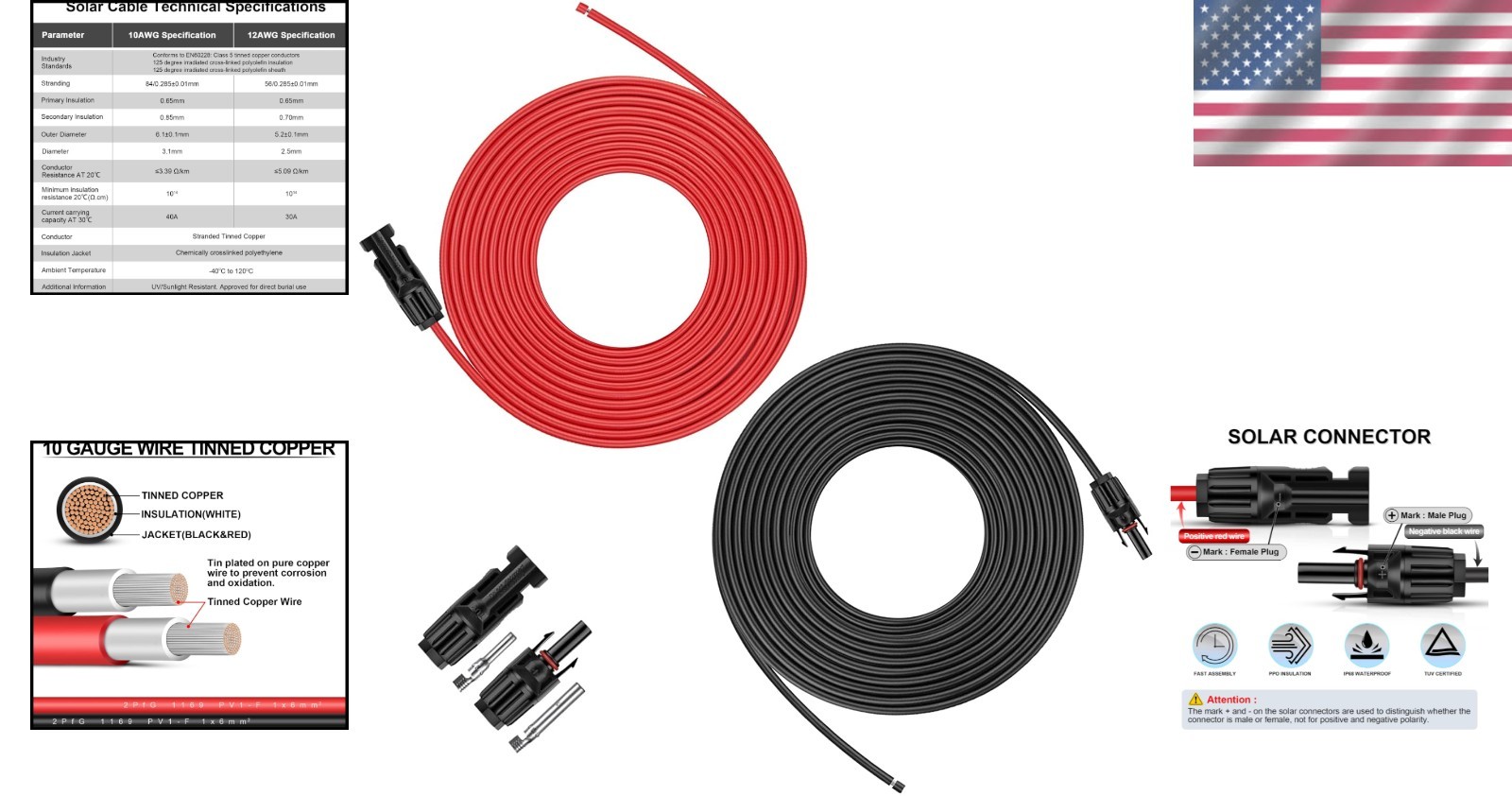 Enhanced 100Ft Solar Panel Extension Cable – 10AWG, Weather Resistant & Robust