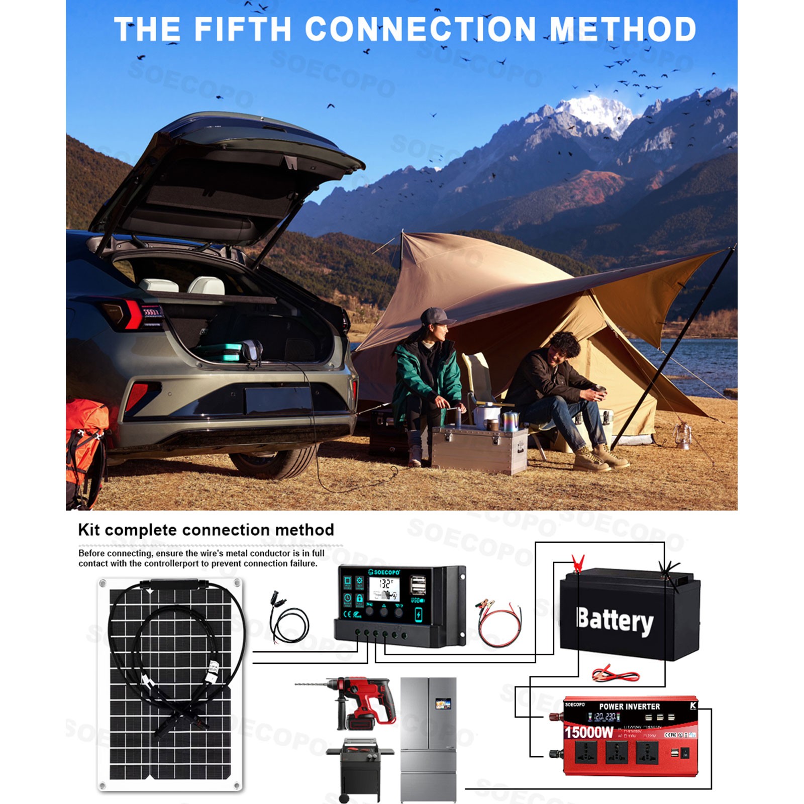 SOECOPO 15000W Peak Solar System Kit Flexible Panel 100A Controller