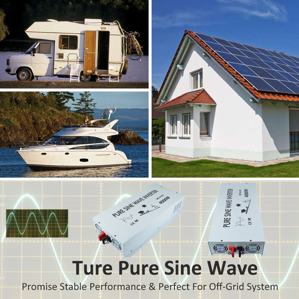 36V to 110V 220V Pure Sine Wave Power Inverter 4000W Car Van Off Grid RV Camp