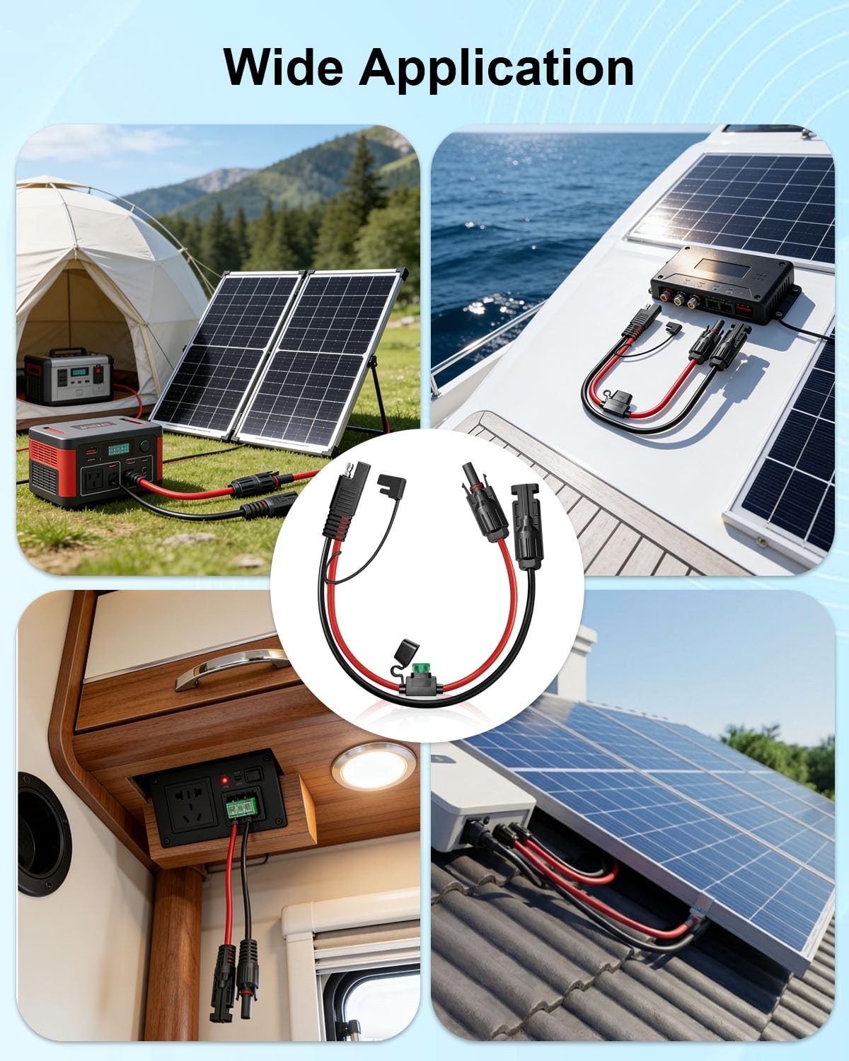 Solar Panel Connector to SAE Adapter Cable 1FT 10AWG