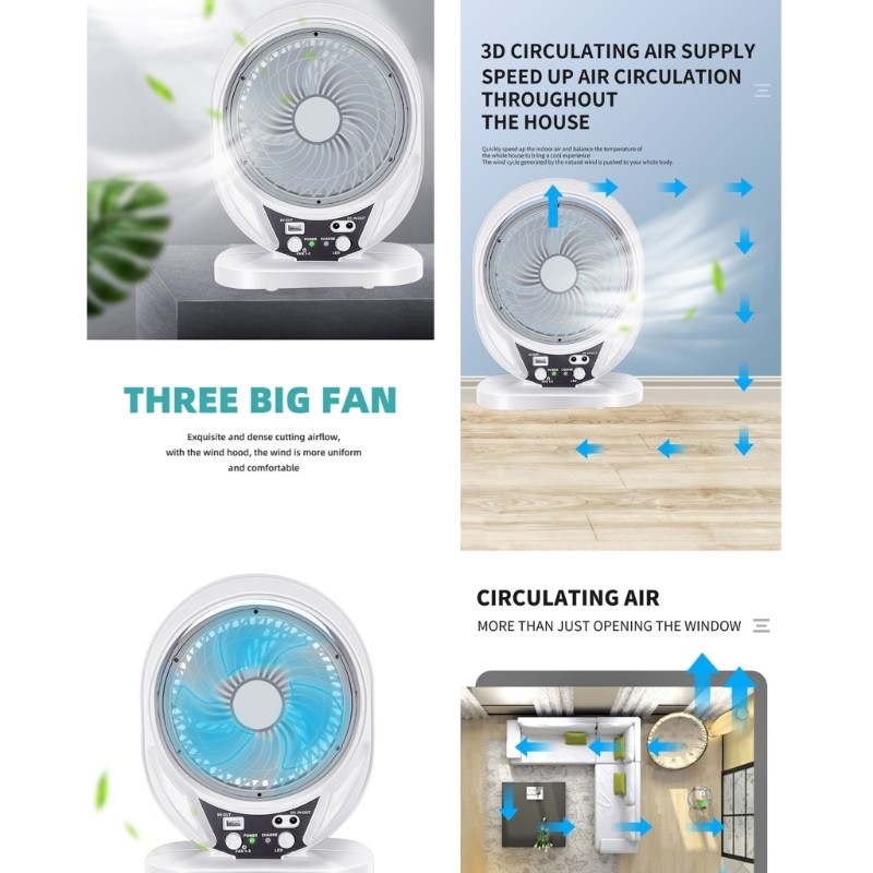 Transportable Double Power Desk Fan Solar Charging Constructed In LED Light