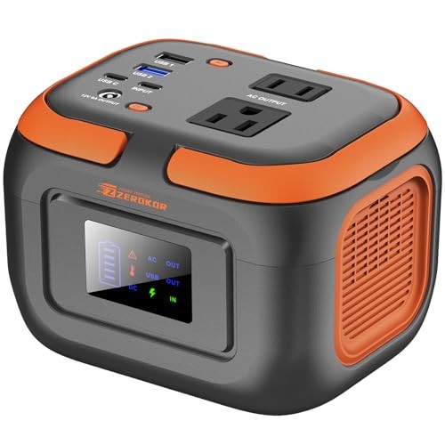 Portable Power Station 120W, 110V Power Bank with AC Outlet, Grey Orange
