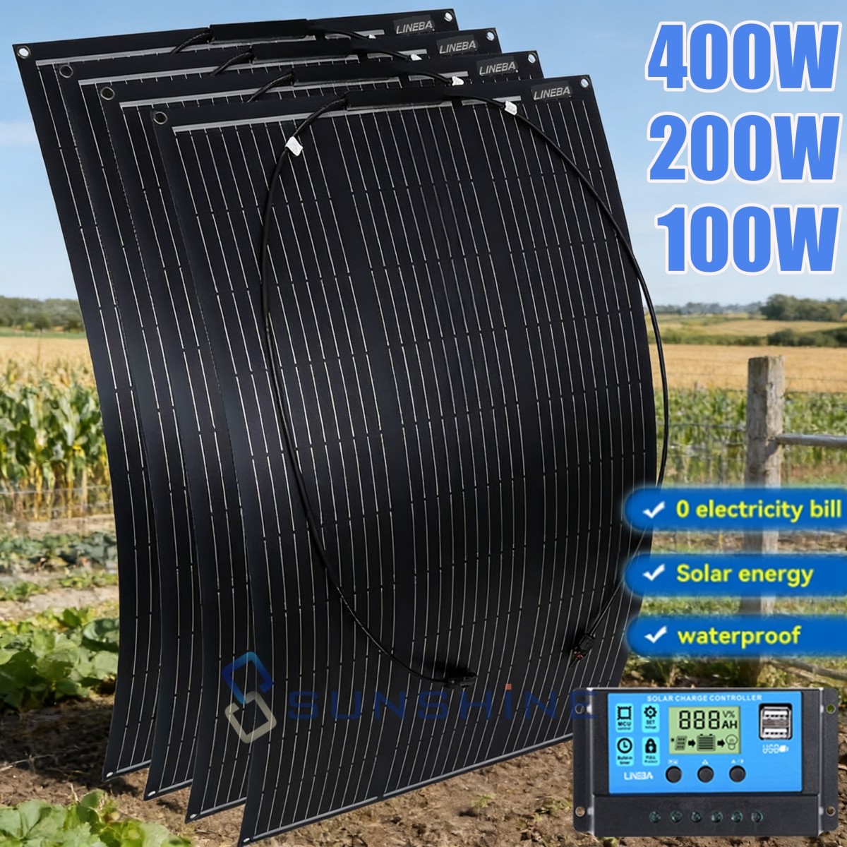 400W 200W 100W N-type Mono Rigid Big Solar Panel PV moudle for Roof Power Camper