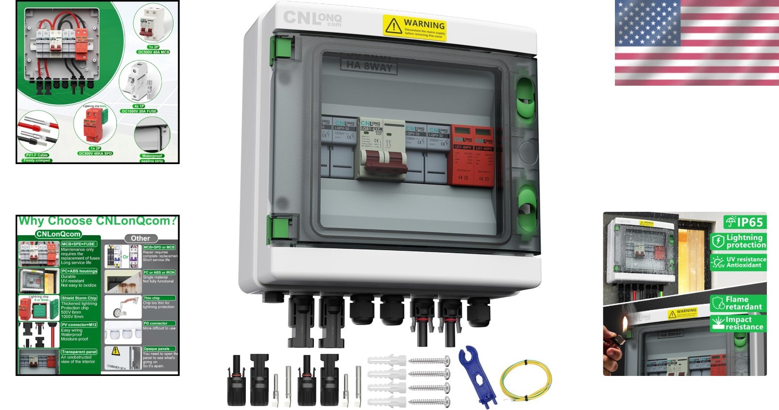 2 String Solar Combiner Box DC500V 40A with Circuit Breaker