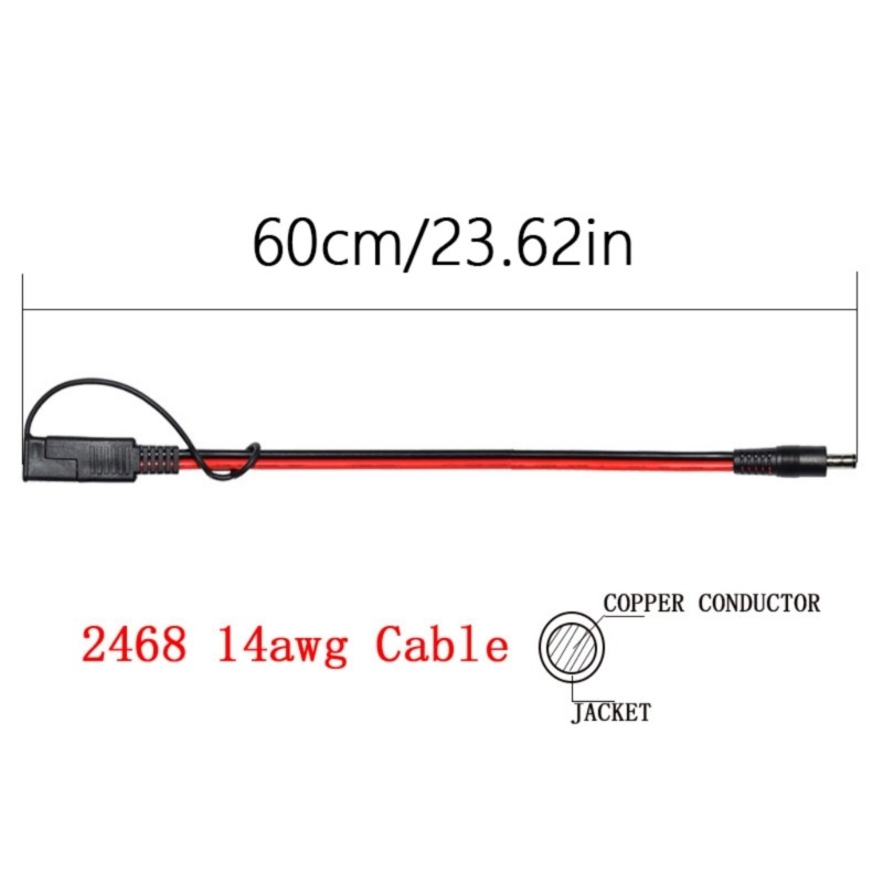 60cm SAE 2Pin Quick Disconnects to DC5.5mm Power Cable for Reliable Motorcycle