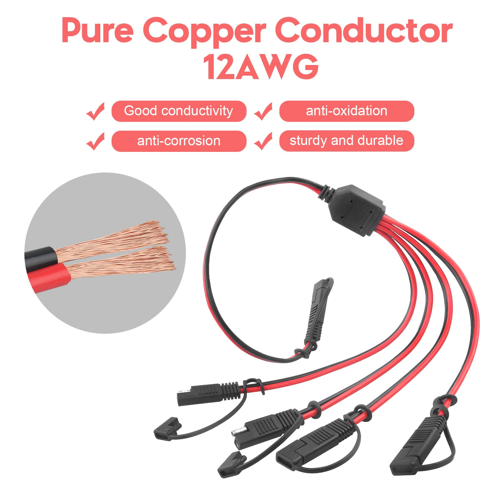 12AWG SAE Y Splitter Extension Cable with SAE Polarity Reverse Adapter 2 FT S…
