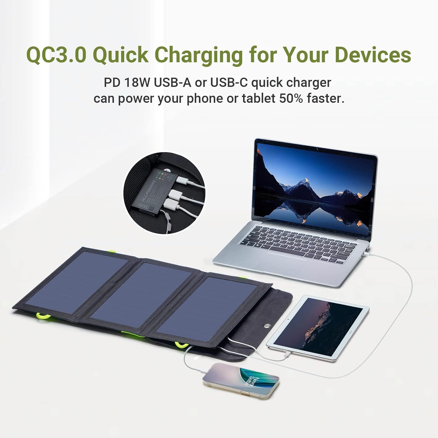 Portable 21W Solar Panel Charger 10000mAh Power Bank For Camping Hiking iPhone