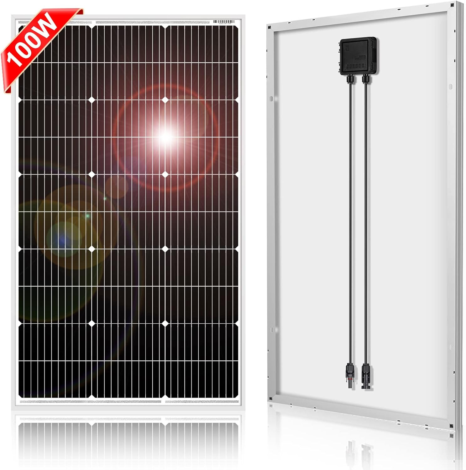100W 18V Monocrystalline Solar Panel for 12V Battery Charging, Glass Module with