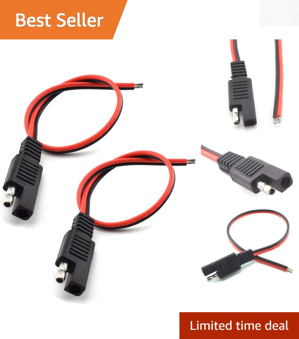Efficient 2 Pcs SAE Extension Cable 1ft – Ideal for Solar Battery Connections