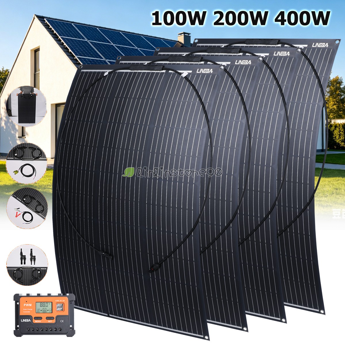 Flexible Solar Panel 200W 400W 12V IP68 Monocrystalline RV Roof Boat +Controller