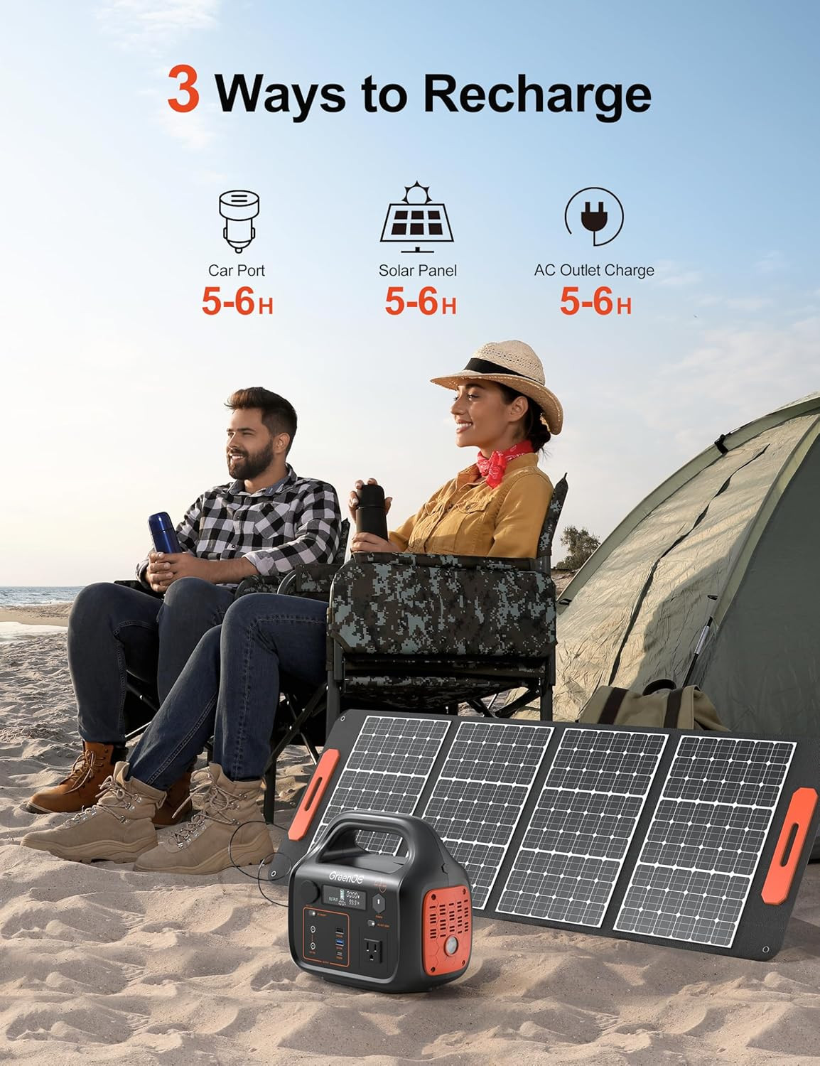 Portable Power Station 300W 299Wh Solar Powered Generator with LED 7 Ports 120V