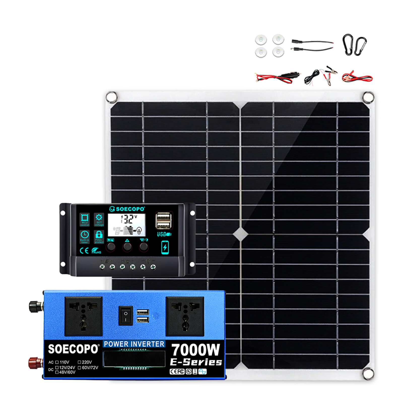 7000W Complete Solar Panel Kits Solar Power Generator 100A Home 110V/220V Syst