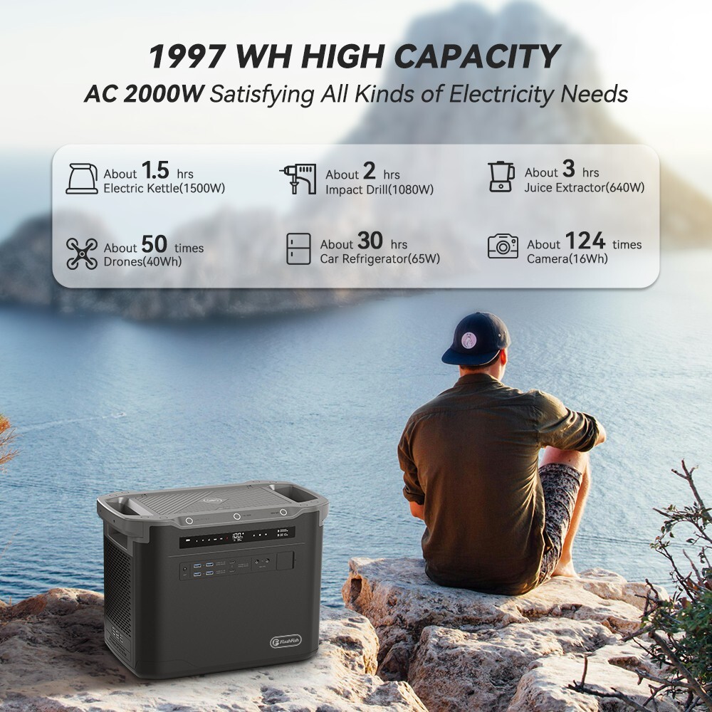 Flashfish S25 2000W/1997Wh Power Station Solar Generator for Power Outage