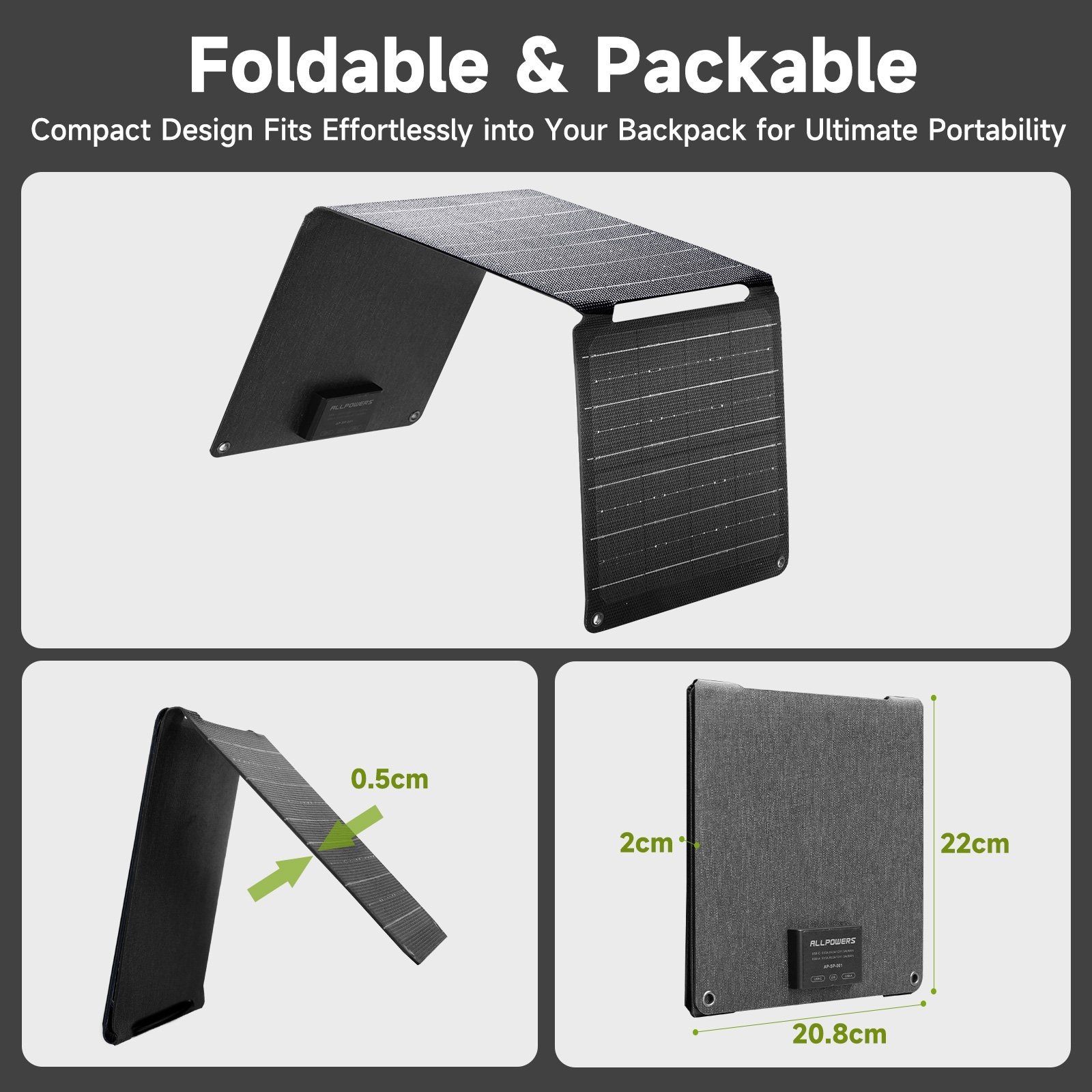 5V 21W Foldable Solar Panel Charger USB-C and USB-A Outputs for Phones Hiking