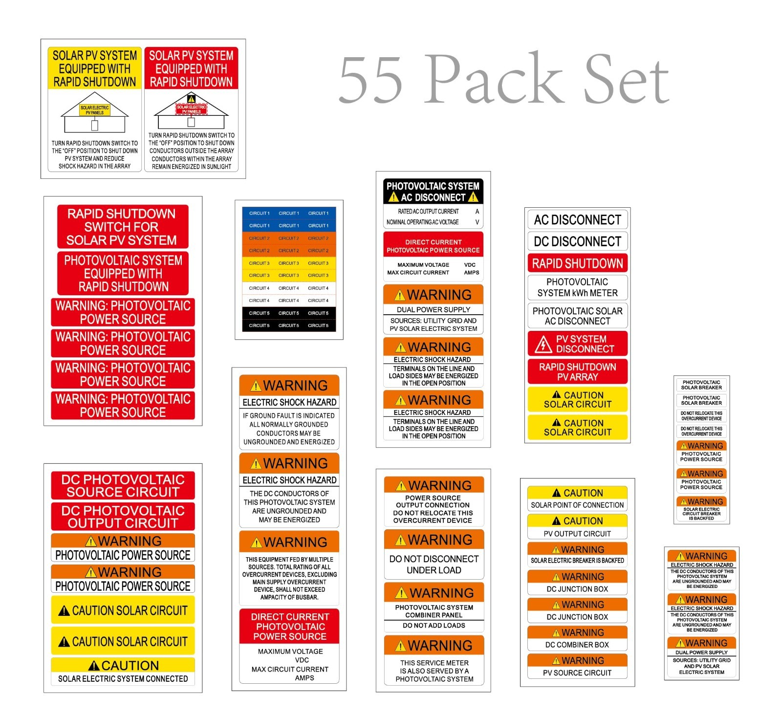 Premium Solar PV System Labels Value Pack – UV Resistant Photovoltaic Stickers f