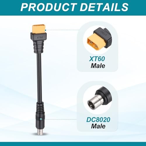 2 Pcs XT60 to DC8020 Adapter Cable, 20A XT60 Male to DC8020 Male Male to Male