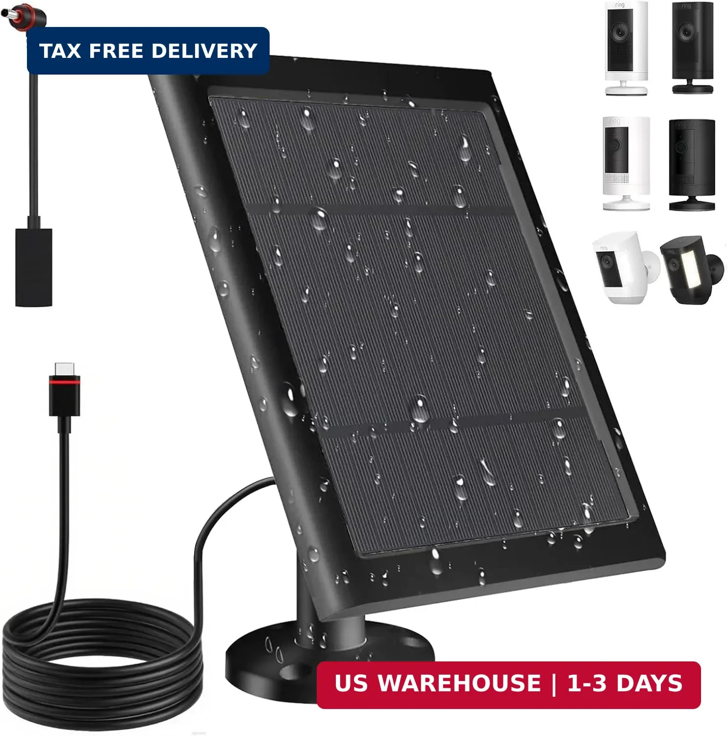 Solar Panel for Ring Camera(2nd Generation) Dustproof Waterproof Black 1 Pack