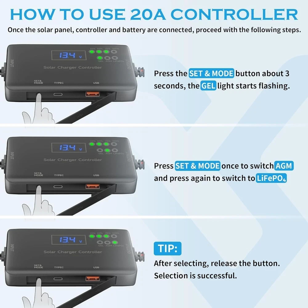 Solar Panel Charger Kit: 100W 12V Solar Panel with 20A Solar Charge Controller,