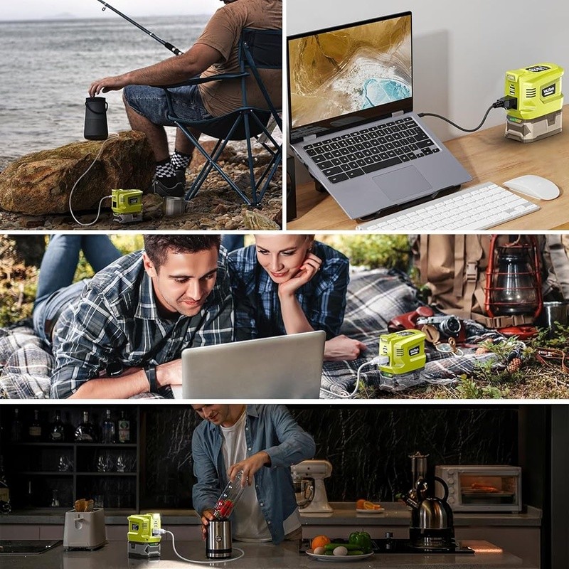 200W Portable Power Inverter Ryobi 18V Batteries W/ USB Charging & LED Light